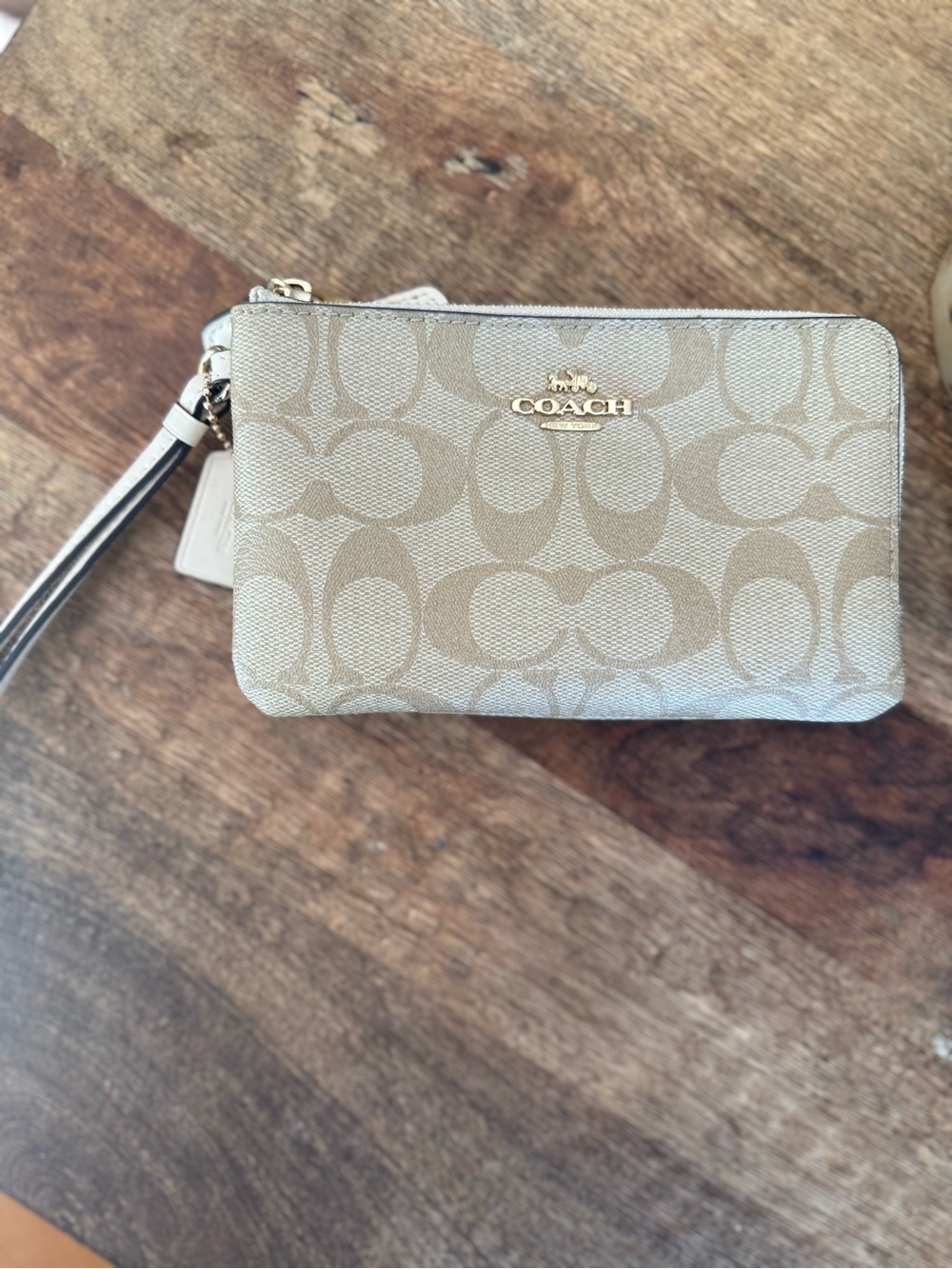 Coach Tan and Chalk Double-Zip Wristlet